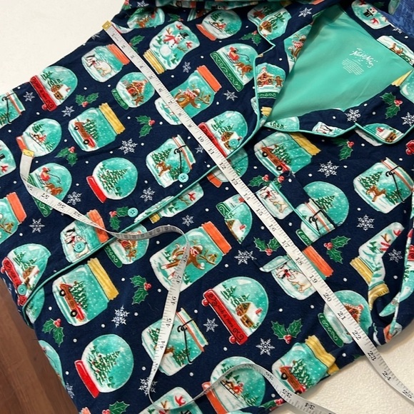 Nick & Nora Snow Globe Sock Monkey Pajama Top Blue EUC Sz XXL - Picture 4 of 8